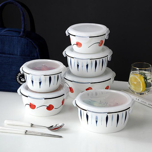 Ceramic Buckle Bowl with Lid Lunch Box Microwave Sealed Rice Bowl for Students and Office workers Lunch Box Household Fresh-keeping Bowl