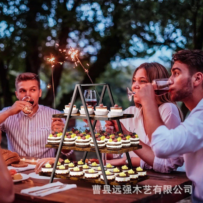 现货桌面置物架铁艺多层蛋糕架梯形实木收纳架点心架摆台式整理架|undefined