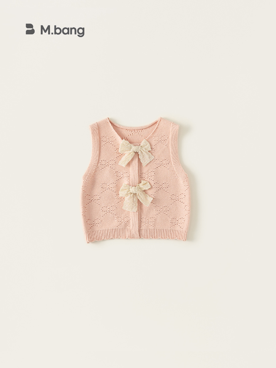Yoobao ropa infantil de niñas chaleco de punto de arco de color sólido primavera 2025 nuevo suéter infantil simple chaleco
