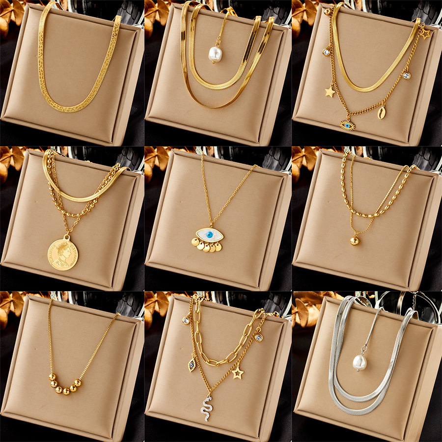 10g Weight Titanium Steel Pendant Material Wholesale Jewelry Lady Modern Style Classic Style Round Oval Eye Titanium Steel Plating Double Layer Necklaces Pendant Necklace Necklace