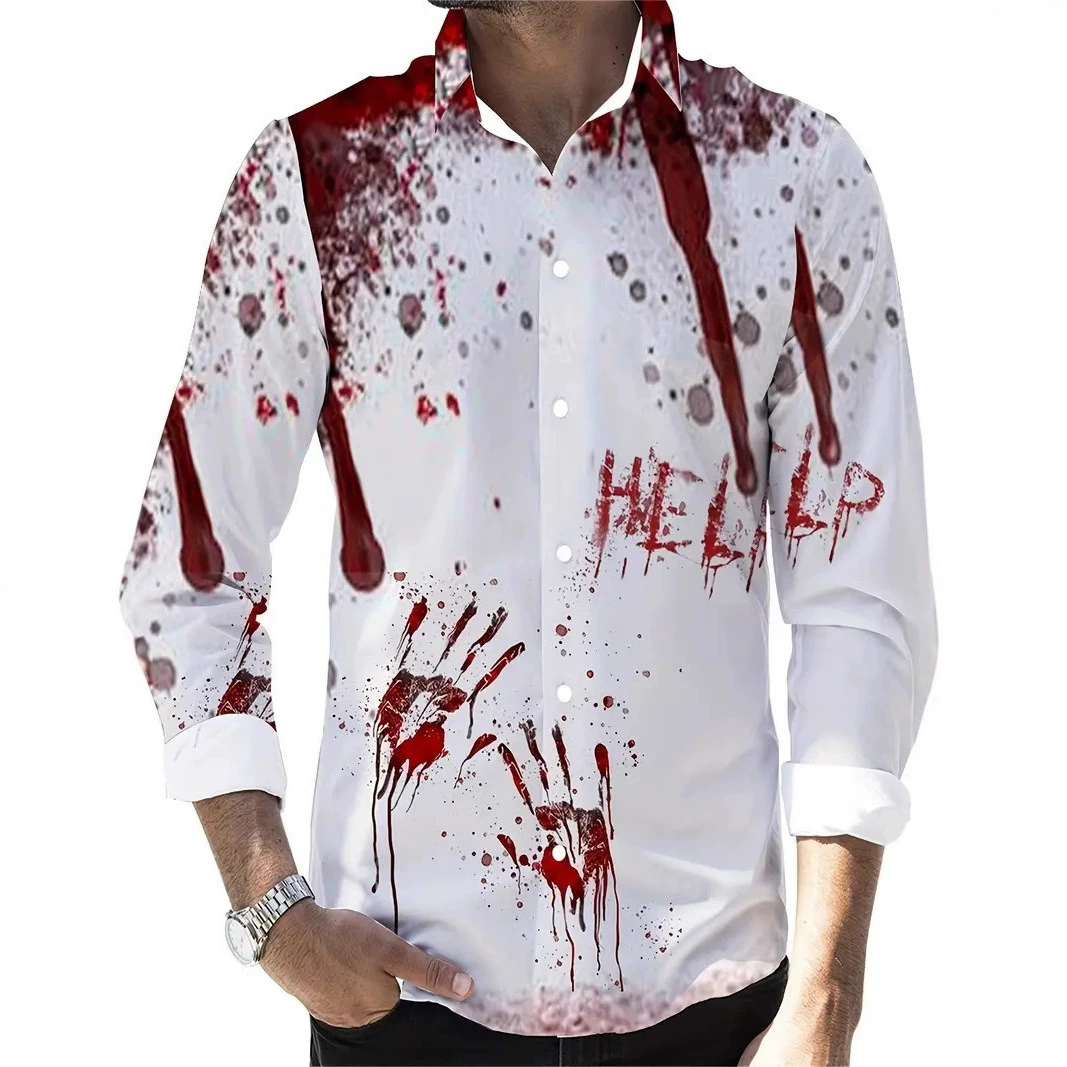 Источник Фабрика Трансграничная Электриятор с отворотом с длинными рукавами рубашка однобортный кардиган с принтом Хэллоуин 3D принт для отдыха