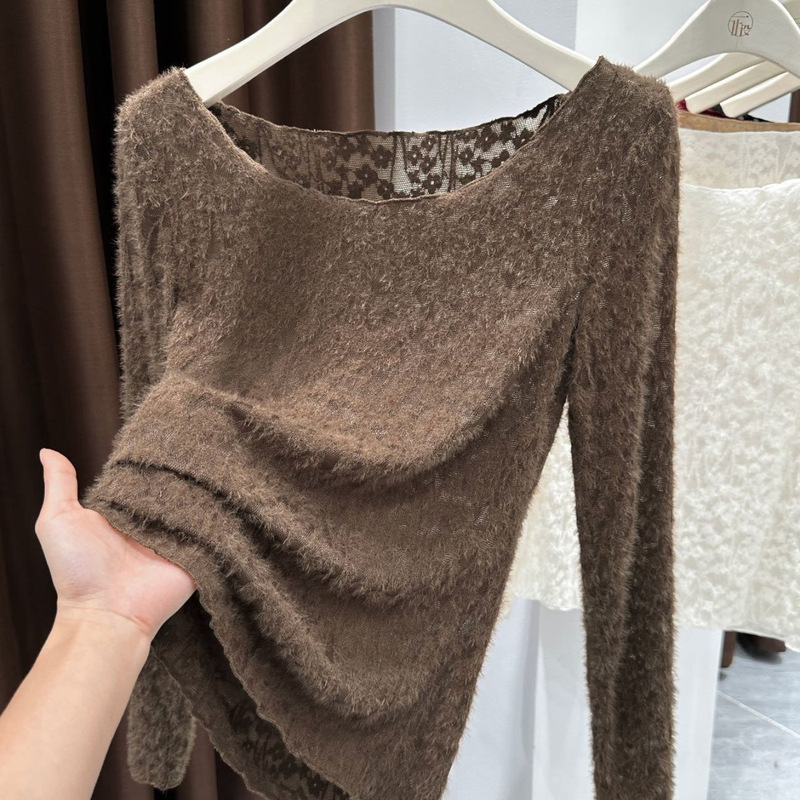 Trendy Lace Long-Sleeve T-Shirt for Women, Autumn and Winter New Sexy Hollow-Out Slim-Fit Base Top Trendy Lace Long-Sleeve T-Shirt for Women, Autumn and Winter New Sexy Hollow-Out Slim-Fit Base Top