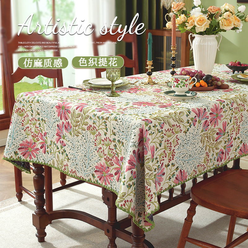 New Retro Style Imitation Cotton and Linen Table Mats Dust-Proof Beautification Decorative Table Mats Rectangular Plant Flower Tablecloths Wholesale
