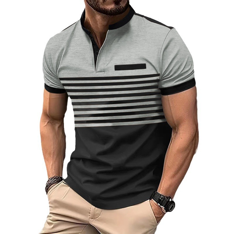 Verano Amazon polo camiseta de hombre de color a rayas polo camiseta de manga corta camiseta de negocios casual geometría de manga corta hombre