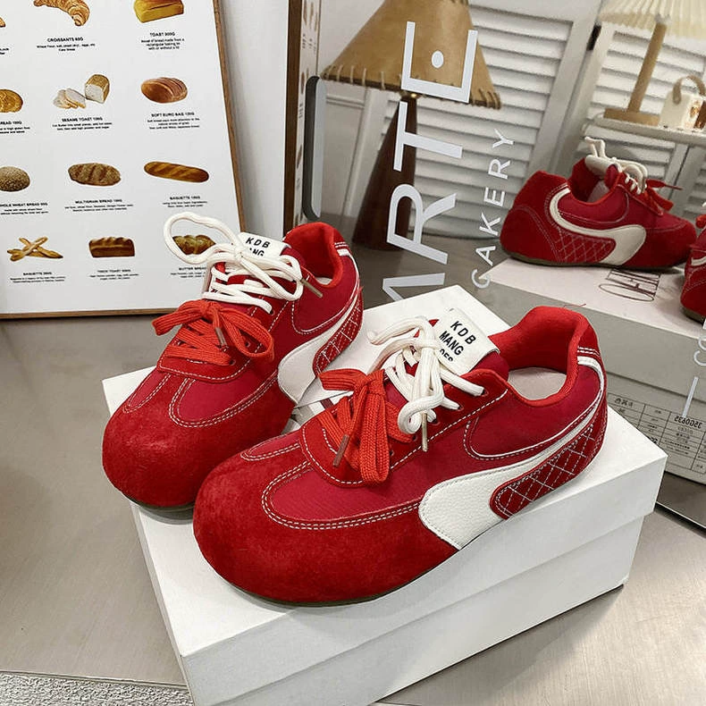 2025 Новый кроссовки с круглой головкой на толстой подошве для удобного бега Одиночная обувь на шнуровке Женская обувь 1-3o