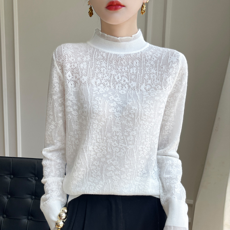 Thin fuchsia lace base body-friendly woolen sweater