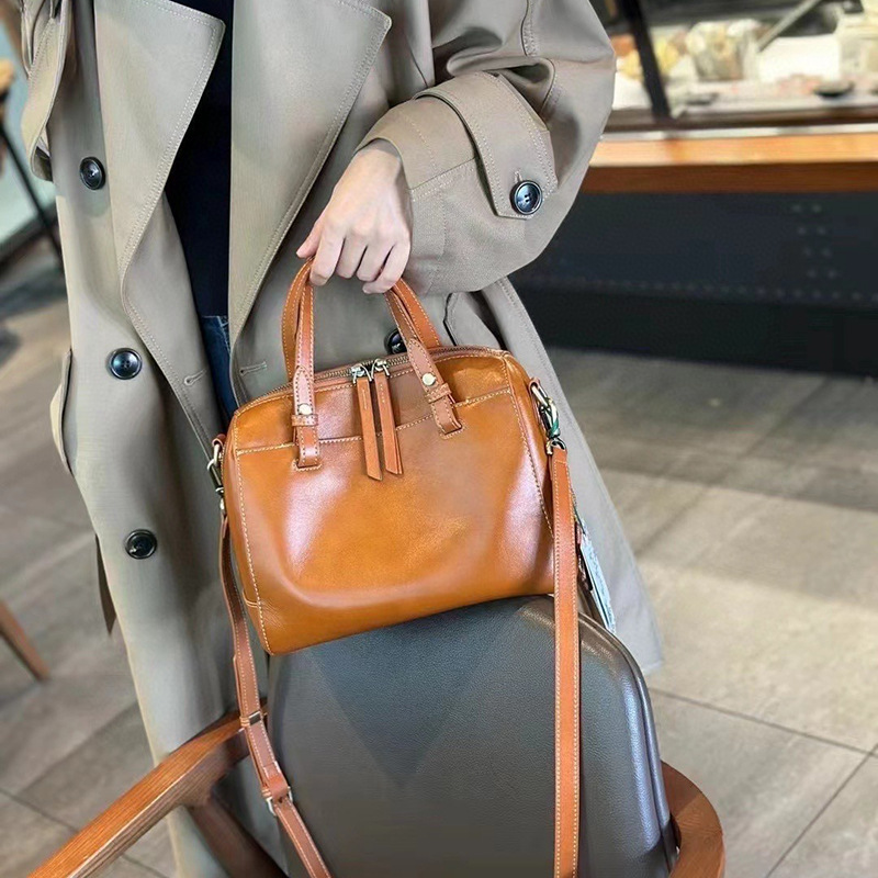 Women's Genuine Leather Bag 2025 Spring/Summer New Crossbody Bag Large Capacity Commuter Handbag Shoulder Bag Retro Tote