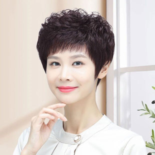 Xuchang Wigs for Women with Short Hair, Middle-Aged and Elderly Short Curly Hair, Covering Gray Hair, Full Head Wig for Mothers, In-Stock Wholesale Real Human Hair