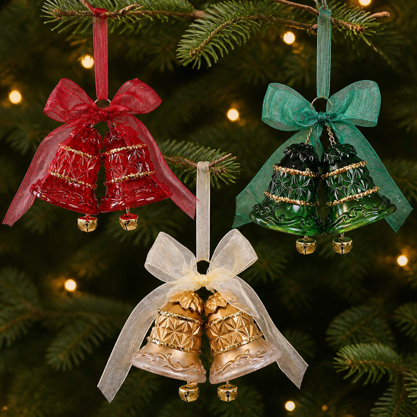 New Christmas decorations: gradient green bell ornaments, Christmas tree pendants, European-style pet decorations, available in stock