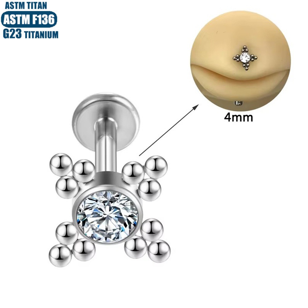 16G labret stud size and finish detail
