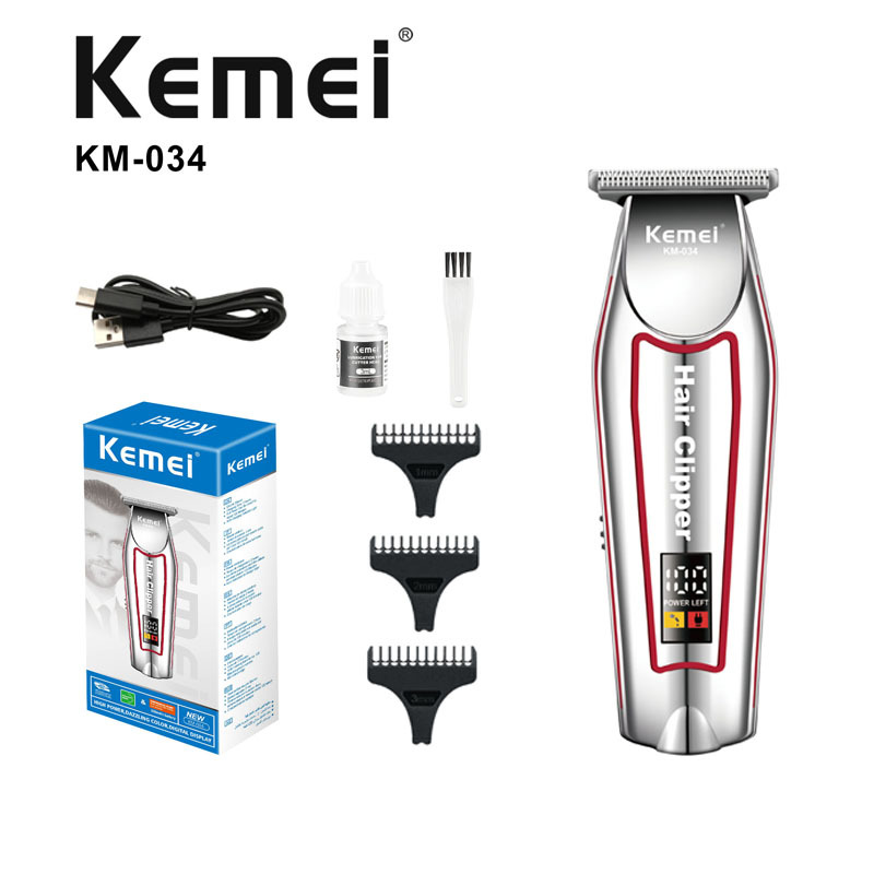 Cortadora de Pelo Eléctrica Kemei para Uso Doméstico KM-034, Recortadora de Pelo Eléctrica con Pantalla Digital para Peinados con Aceite y Cortes Planos, Venta al por Mayor