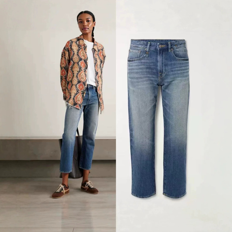 2026 early autumn new European and American R*13 style vintage distressed straight slim-fit cropped jeans 2026 early autumn new European and American R*13 style vintage distressed straight slim-fit cropped jeans