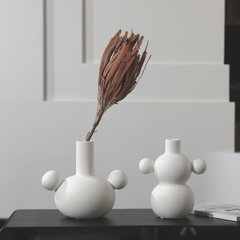 Modern simple white ceramic vase ornaments art abstract flower utensils model house sales office entrance soft decorations