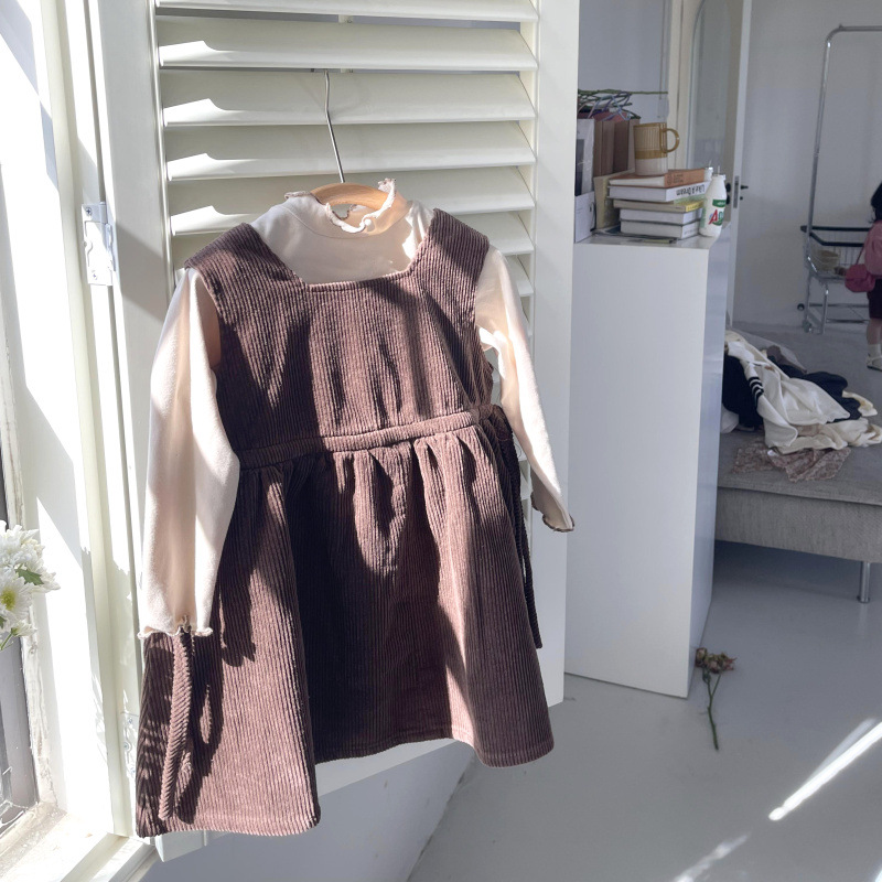 Gonna in velluto a coste autunno nuova edizione coreana con cinturino per bambini Set da due pezzi con fondo casual ampio e versatile per ragazza_voghion.com