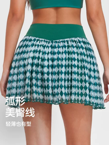 Caijue Sports Tennis Skirt Anti-Exposure Diamond Pattern Lightweight Breathable Professional Running Badminton Skirt Shorts Fitness Short Skirt