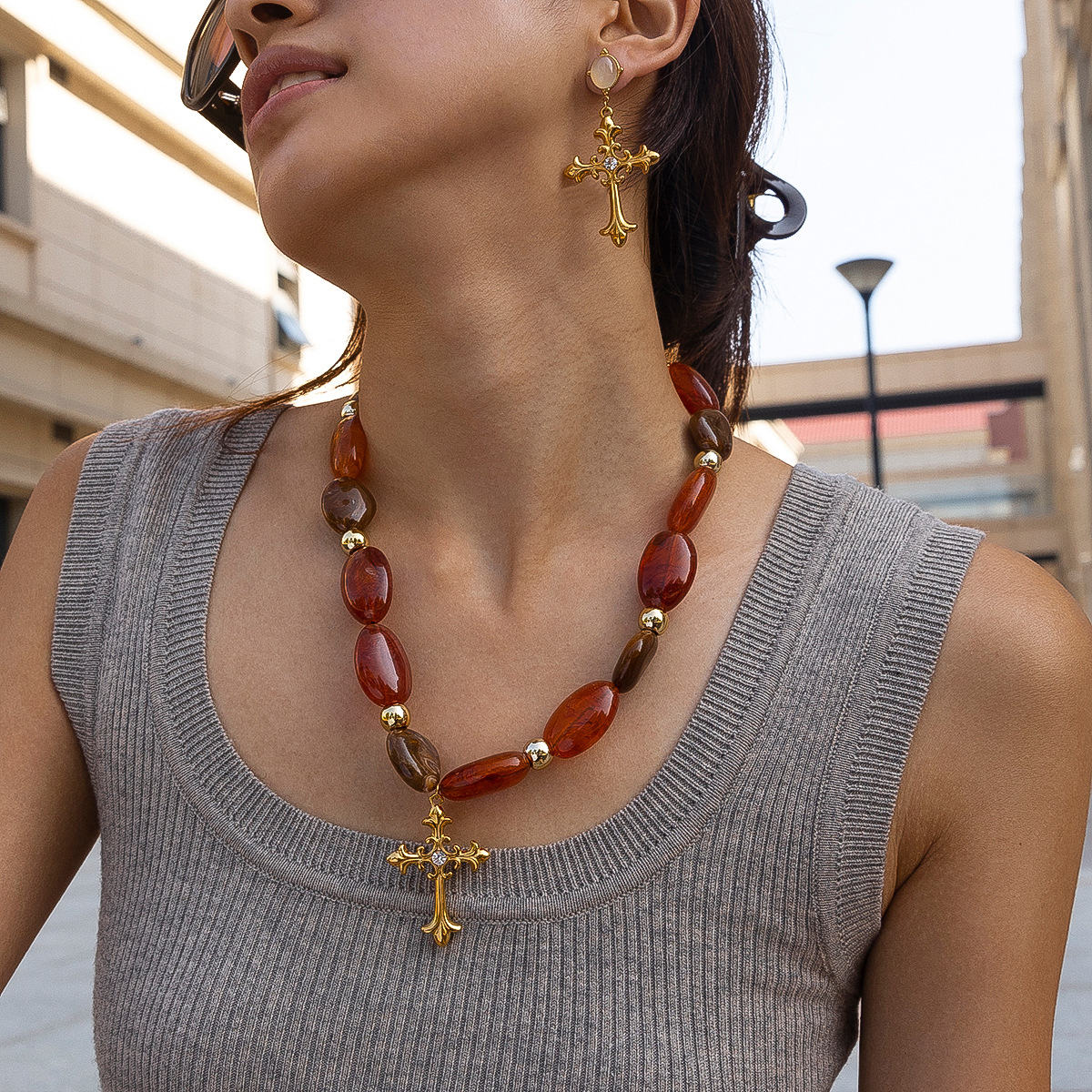 TENA Europa y América collar de colgante de acero inoxidable lujoso ligero de alta calidad collar de cuentas acrílicas no se desvanece