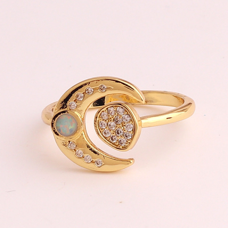 Sweet Star Copper Gold Plated Rhinestones Open Ring 1 Piece