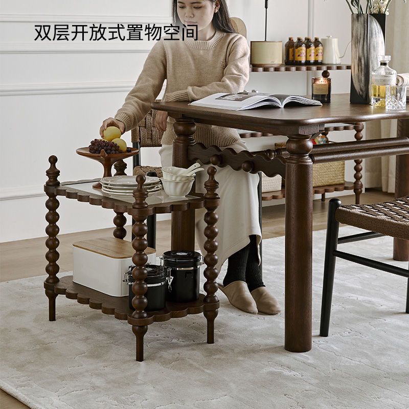 法式复古实木床头客厅中古沙发茶几置物架移动圆形小桌子家用角几|undefined