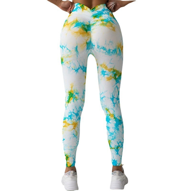 100 colores precio al por mayor tie-dye pantalones de yoga sin costuras cintura alta melocotón cadera pantalones deportivos para correr leggings