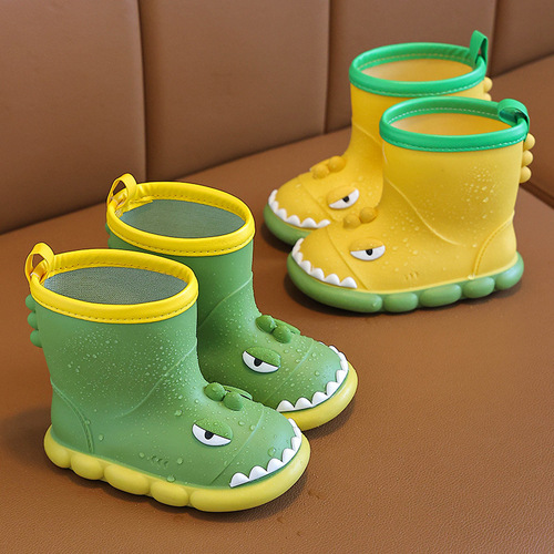 Children's mid-tube rain boots dinosaur cartoon water boots non-slip soft bottom waterproof shoes for boys and girls toddler rubber shoes rain boots for children