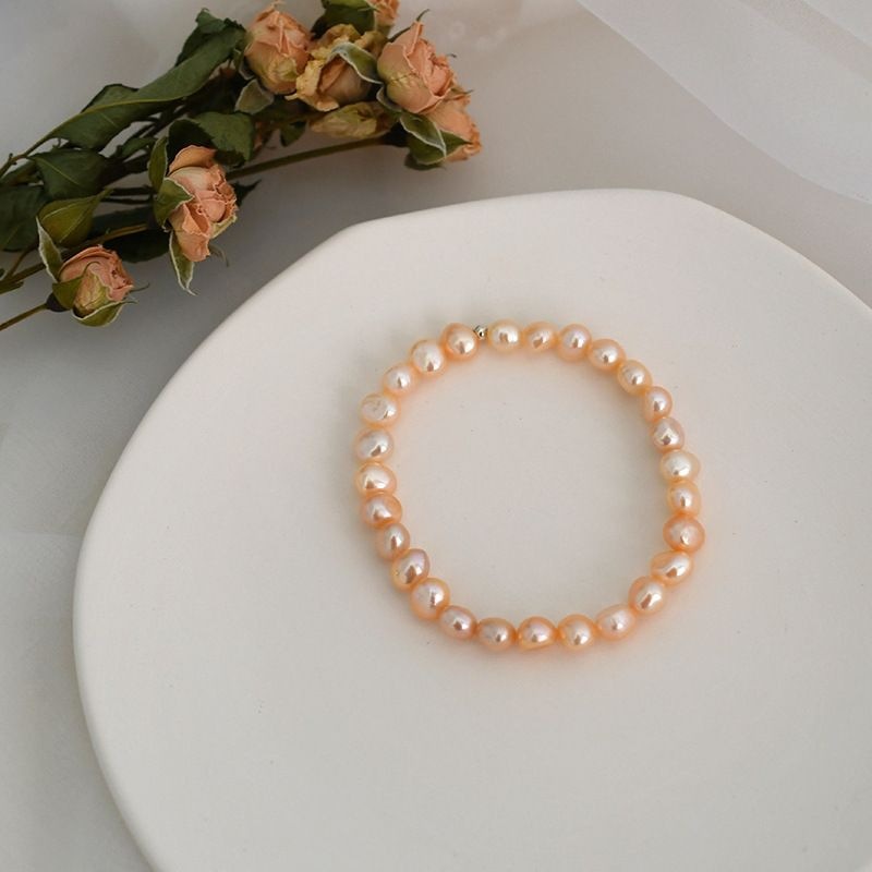 오렌지 허니 핑크 불규칙 담수 진주 팔찌