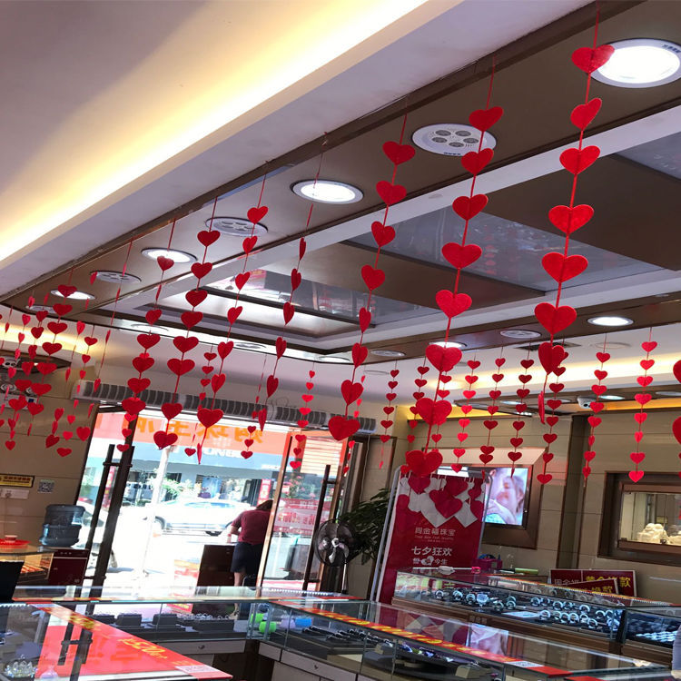 婚房布置門帘結婚裝飾桃心拉花新房臥室布置窗簾無紡布大紅線簾