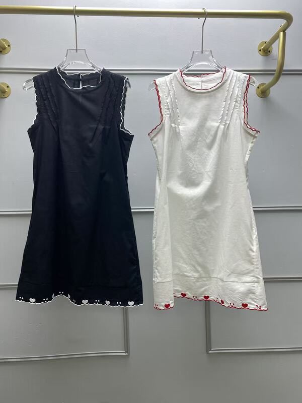 フレンチニッチ2025夏新作甘い裾刺繍ラブラウンドネックルーズウェーブエッジショートベストドレス|undefined