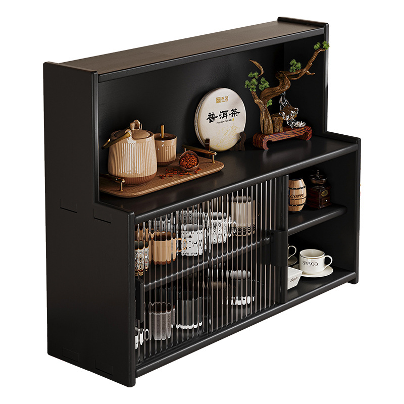 Juego de té de madera maciza a prueba de polvo, armario de almacenamiento, armario de cocina, taza de color nogal, estante de encimera de almacenamiento