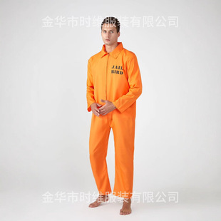 Halloween Prisoner Jail Bird Costume Prison Uniform Prisoner Cosplay Suit Orange Performance Jumpsuit