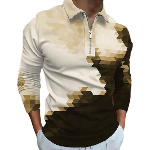 2024 Men's Foreign Trade Spring New European and American Digital Printing Men's Collared Large Polo Shirt Men's Long Sleeve Paul