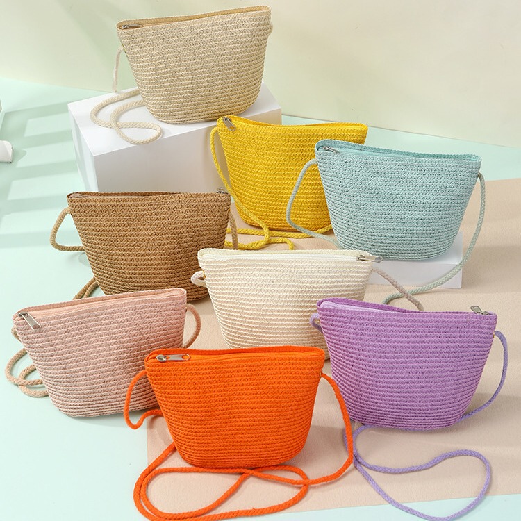 Girly Cute Straw Bag Mobile Phone Crossbody Coin Purse 2025 New Summer Seaside Handwoven Shell Bag