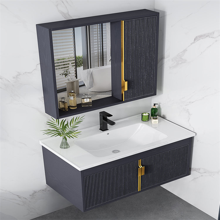 Montado en la pared de aleación de aluminio espacio lavabo gabinete combinación de baño lavabo de cerámica lavabo de lavado en el hogar integrado