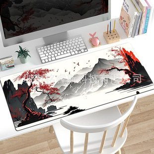 Cross-border New Japanese Abstract Landscape Ink Cherry Blossom Non-slip Rubber Mouse Pad Oversized Dirt-resistant Thickened Table Mat