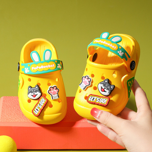 Children's Slippers, Unisex New Anti-Slip Soft Sole Hole Shoes for Girls and Boys, Home and Outdoor Wear Cartoon Head Cover Cooling Slippers