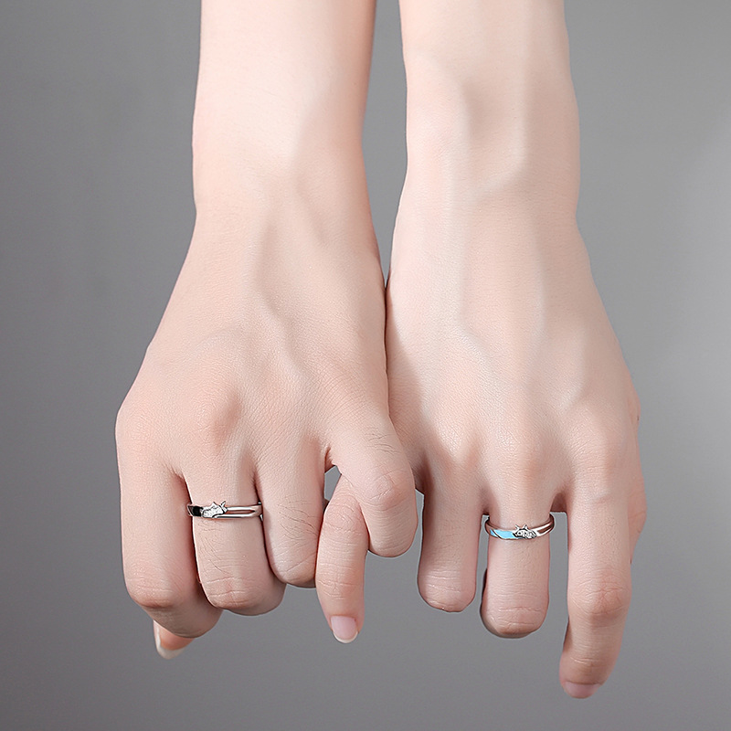 Plata esterlina s925 animal unicornio pareja anillo nicho estilo japonés y coreano diseño creativo anillo abierto boca par