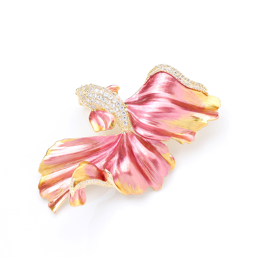 Broche pez cola de fénix esmaltada pin de lujo unisex_voghion.com
