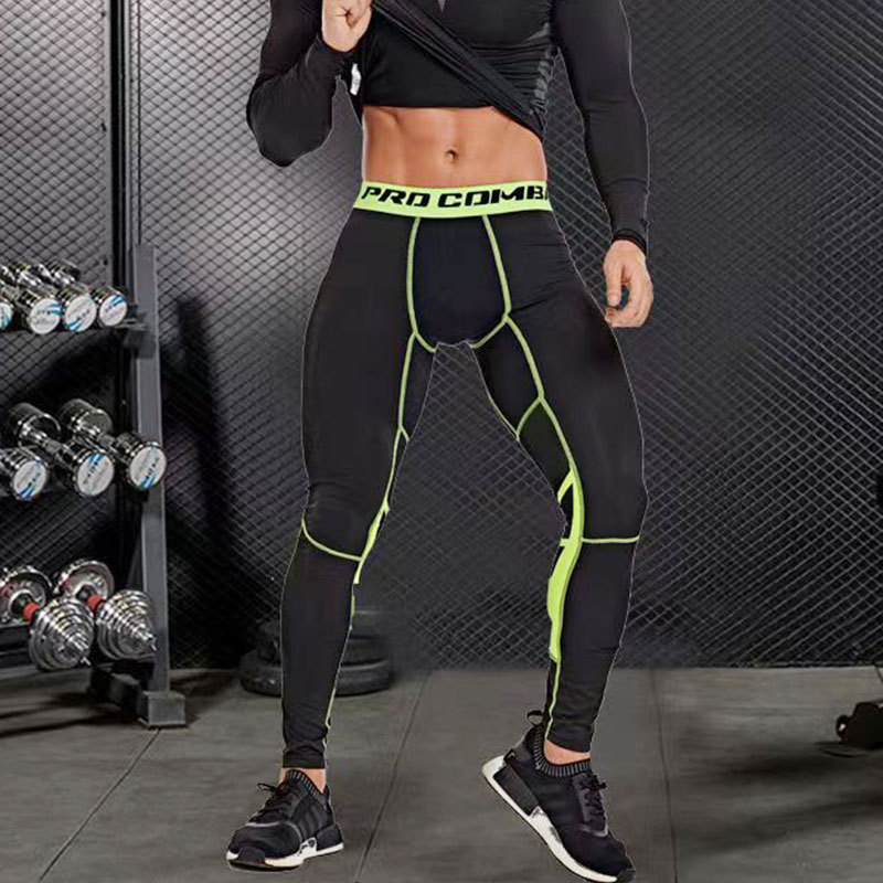 Pantalones de gimnasio para hombres de gimnasio para carreras de baloncesto impresión de pantalones apretados de nueve puntos para hombres que absorben sudor de alta velocidad elástica pantalones de compresión seca en stock