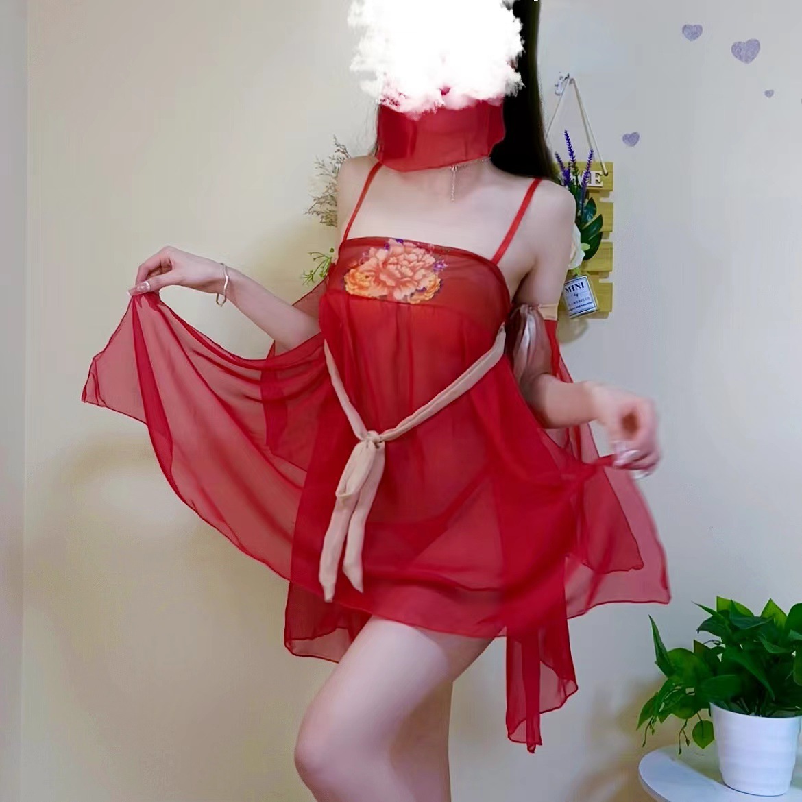Retro Palace-Style Hanfu Lingerie Set with Veil, Tube Top and Briefs — detail image 14