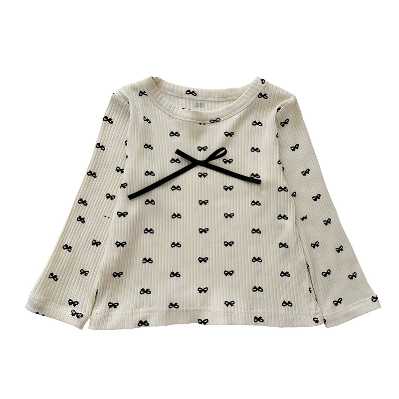 Base body-friendly spring children's autumn long-sleeve with bow girl's, western style, trend of season