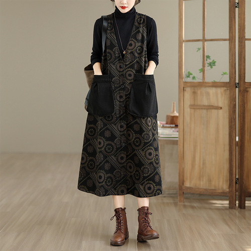 Women's Casual Washed Denim Print Belted Dress - New Arrival