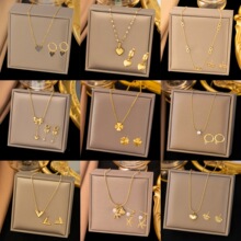 【首饰套装】东莞饰品欧美时尚爱心不掉色钛钢镀18k金项饰耳饰品