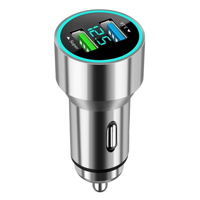 New 66W super fast charge digital display car charger metal car charger car charger dual USB car charger manufacturers