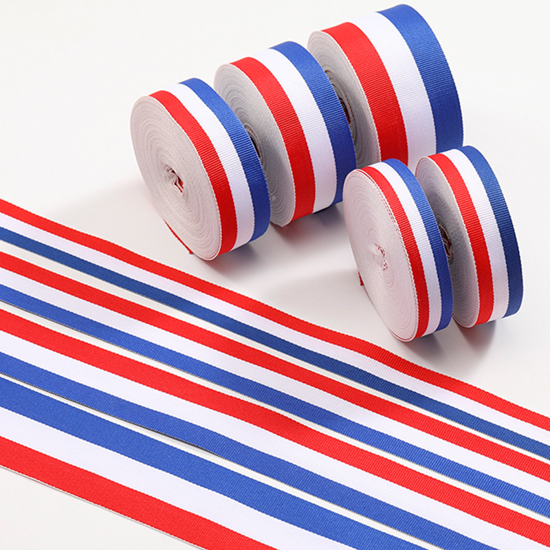 Rojo, blanco y azul Tricolor banda de poliéster medalla banda de tejido accesorios de ropa deportiva colorida banda de banda de banda de banda de alta densidad