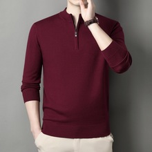 拉链领针织衫男休闲美式外贸速卖通纯色百搭男士毛衣打底毛针织冬