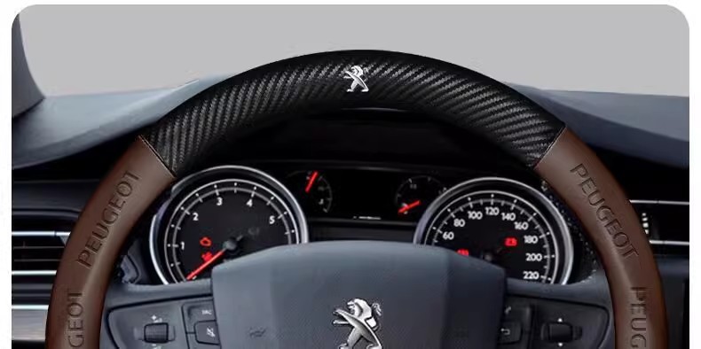 Suitable for Peugeot 508/408/207/301/206/3008/307 Steering Wheel Cover, Genuine Leather Carbon Fiber Car Handle Cover