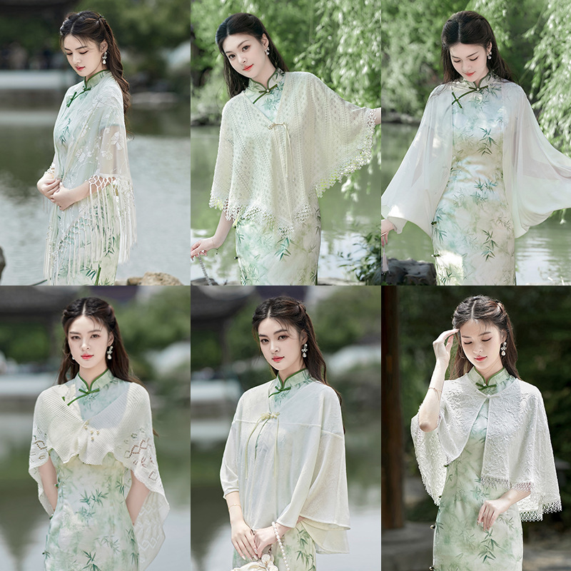 Cheongsam Shawl Tulle Outer Cardigan 2025 New Lace Versatile Tassel Jacket Cloak High-End New Chinese Style Cheongsam Shawl Tulle Outer Cardigan 2025 New Lace Versatile Tassel Jacket Cloak High-End New Chinese Style