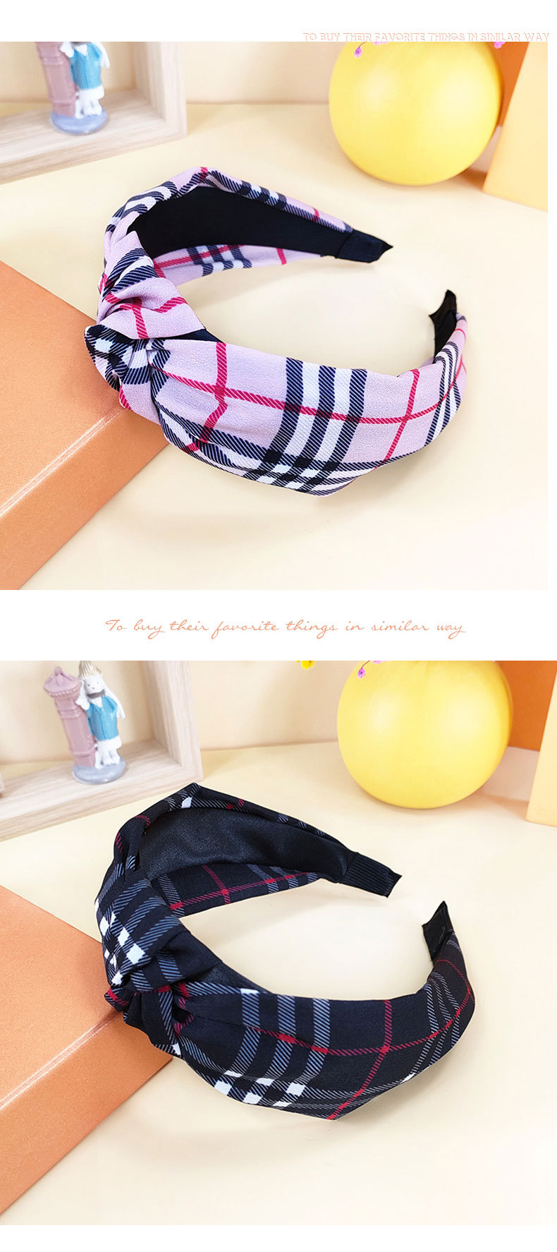 Korean Style Retro Middle Knot Headband Simple Wide Fabric Plaid Headband European And American Sweet Elegant Hair Pin display picture 2