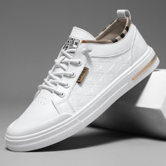 Men's Casual Versatile Work Sports Flat Soft Leather White Shoes 2024 New Elastic Strap Slides for Men