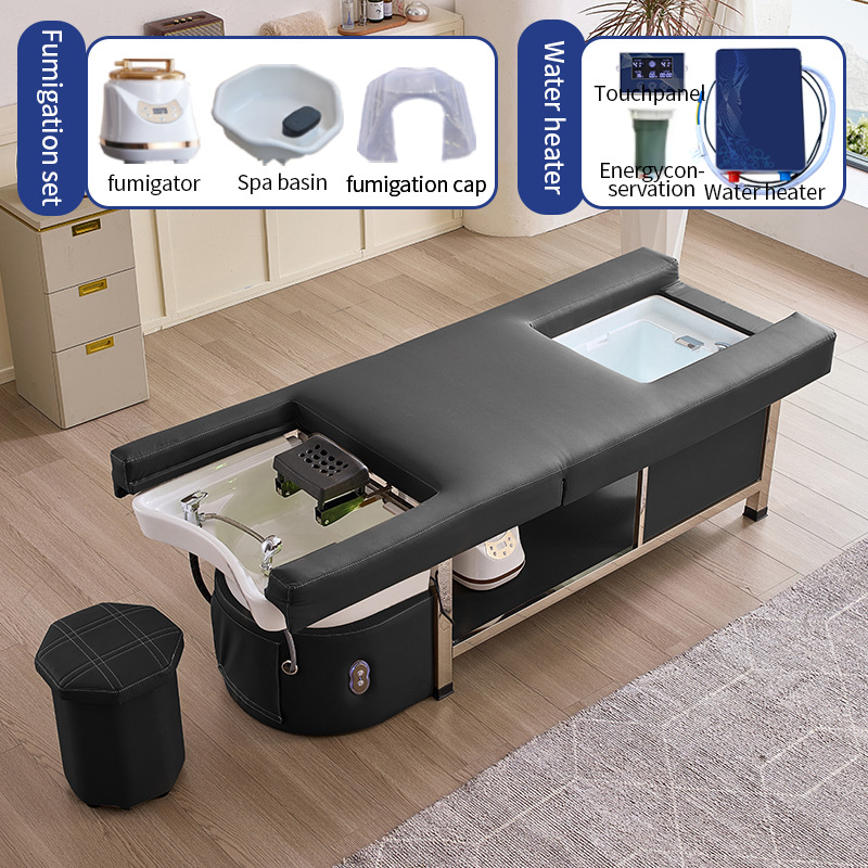 Cama eléctrica elevadora multifuncional para salón de belleza, cama de lavado de cabello, cama de masaje para terapia de cabeza, cama de masaje y cama de fumigación para circulación de agua