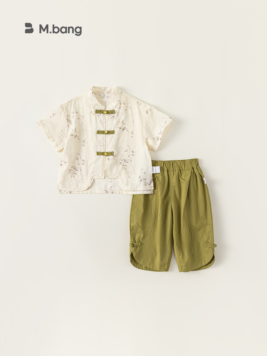 Yubao ropa para niños nueva ropa china china de verano pantalones cortos de mangas cortas de dos piezas de ropa de bebé estilo nacional para niños